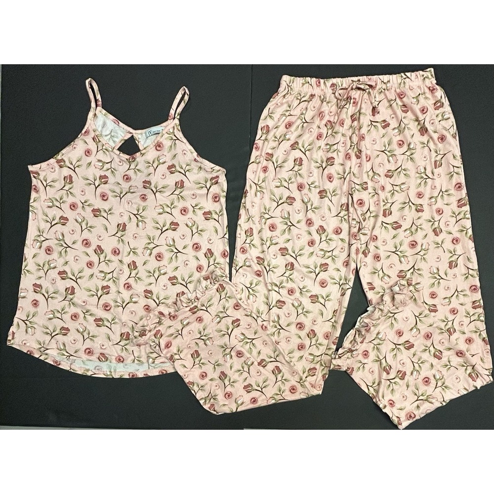 Joan Vass Women's 2 Piece Pajamas Loungewear Razor Back Top & Pants Size S‎